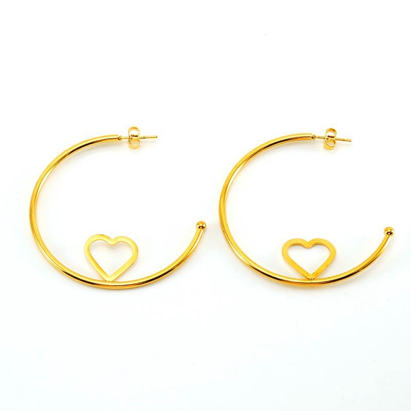 Sweet C Hoop Earrings in Stainless Steel with Love Hearts