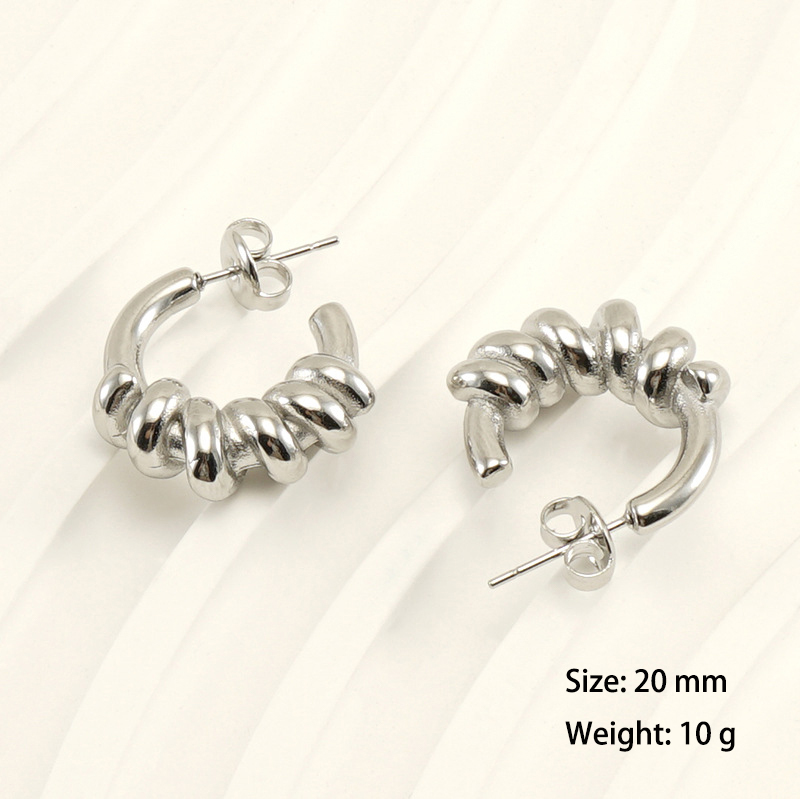 PVD Coated Stainless Steel Spiral Wire Wrap C Hoop Earrings