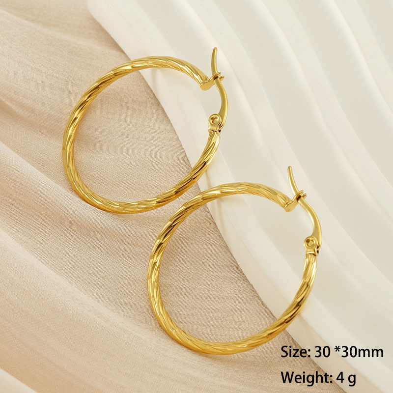 Bold and Geometric  Twisted Threaded  Stainless Steel Hoop Earrings