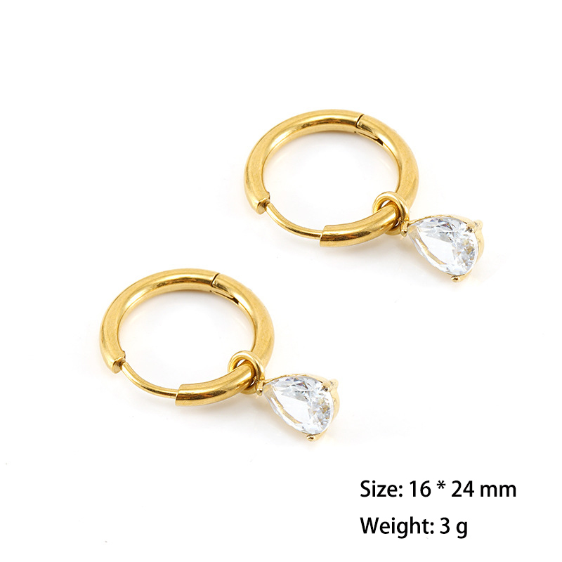 18K Plated Stainless Steel Huggie Earrings With Teardrop Zirconia