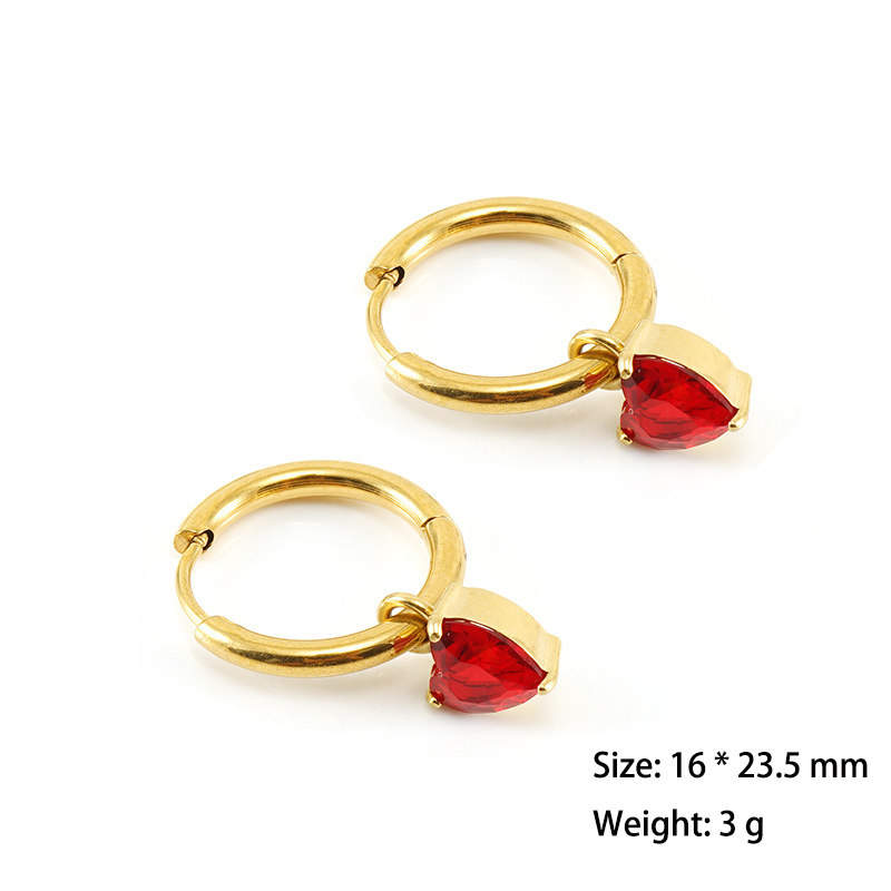 Ins Style 316L Stainless Steel with Heart  Zirconia Dangle Huggie Earrings