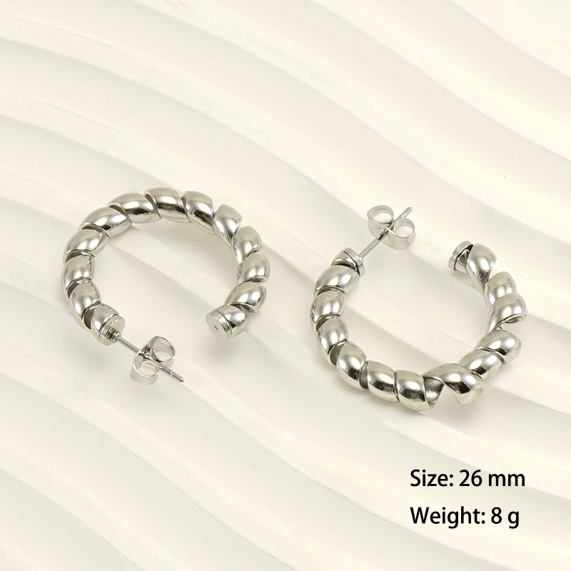 Minimalist Hollow Out Twisted Stainless Steel C Hoop Earrings