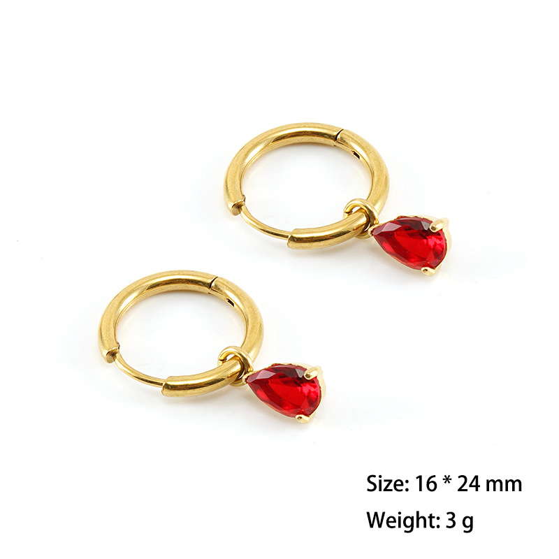 18K Plated Stainless Steel Huggie Earrings With Teardrop Zirconia