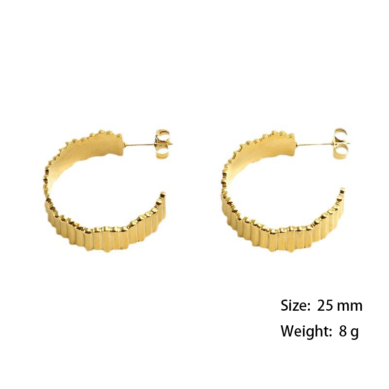 Minimalist Embossed Paris Ridge Stainless Steel C Hoop Earrings