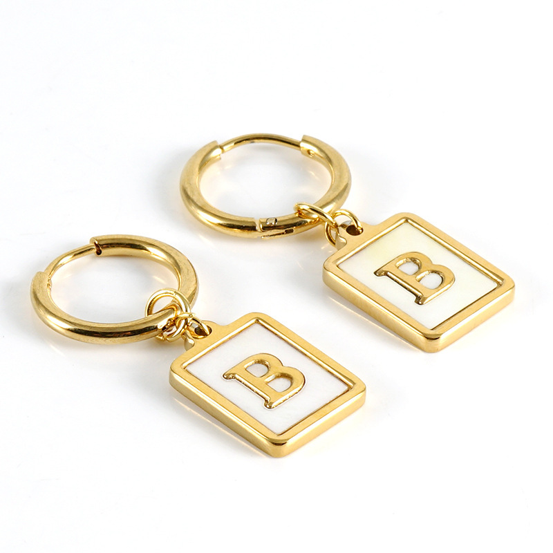 Sophisticated 26 Letter Stainless Steel Huggie Earrings with Enamel
