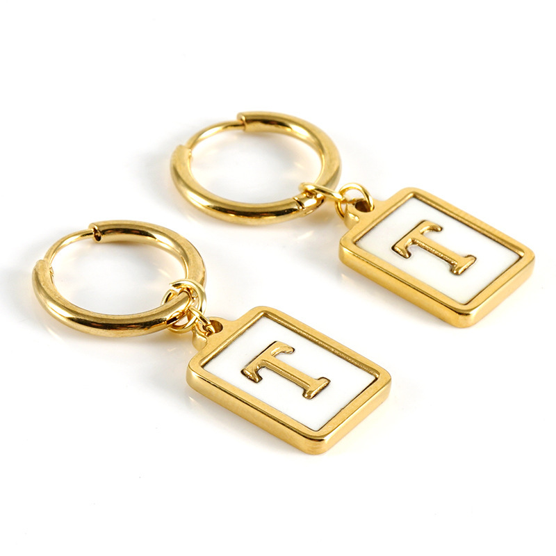 Sophisticated 26 Letter Stainless Steel Huggie Earrings with Enamel
