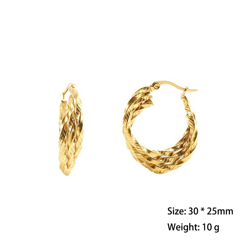 Attention-Grabbing Triple Twisted Stainless Steel Hoop Earrings
