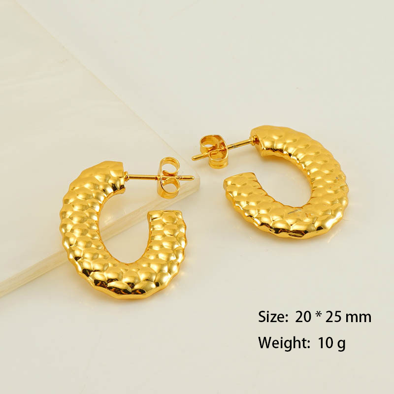 18k Gold Plated Fashion Waterproof Geometric C-Shaped Open Hoop Earrings