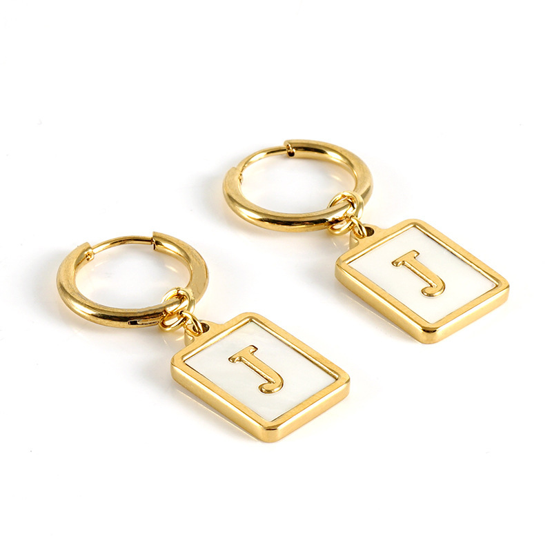 Sophisticated 26 Letter Stainless Steel Huggie Earrings with Enamel