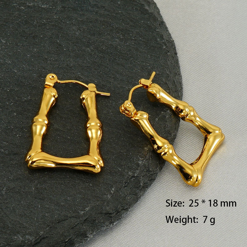 316L Stainless Steel Bamboo Trapezoid Hoop Earrings