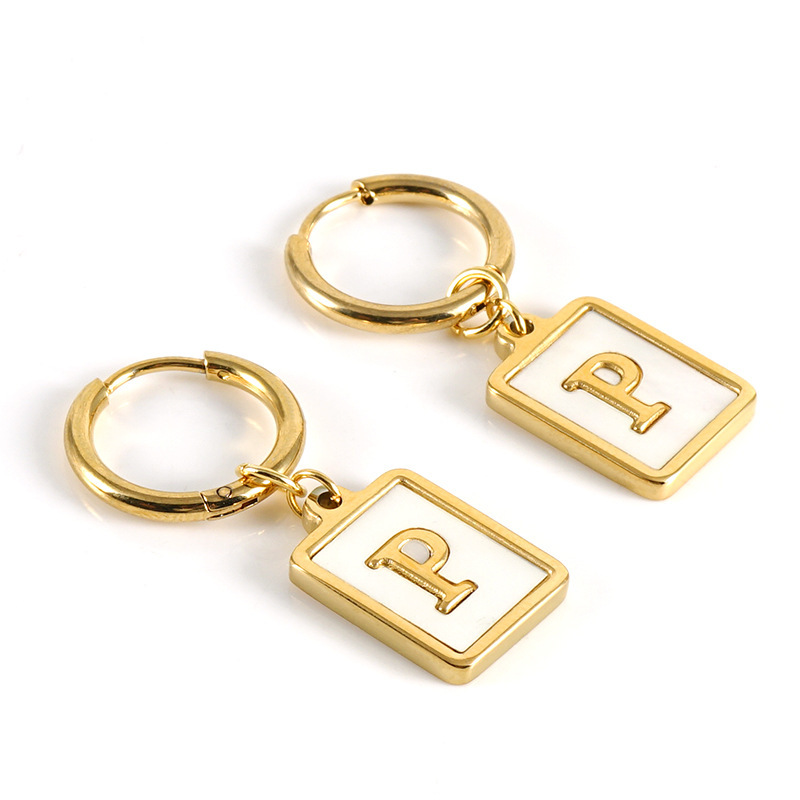 Sophisticated 26 Letter Stainless Steel Huggie Earrings with Enamel