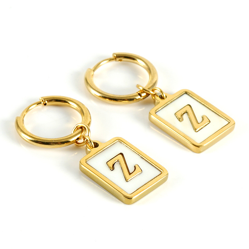 Sophisticated 26 Letter Stainless Steel Huggie Earrings with Enamel