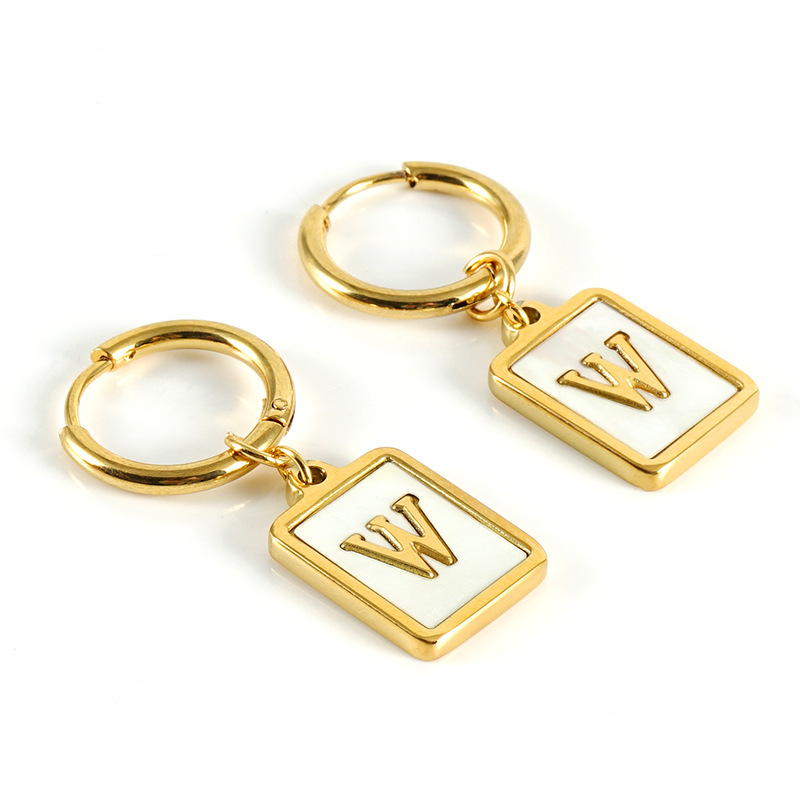 Sophisticated 26 Letter Stainless Steel Huggie Earrings with Enamel