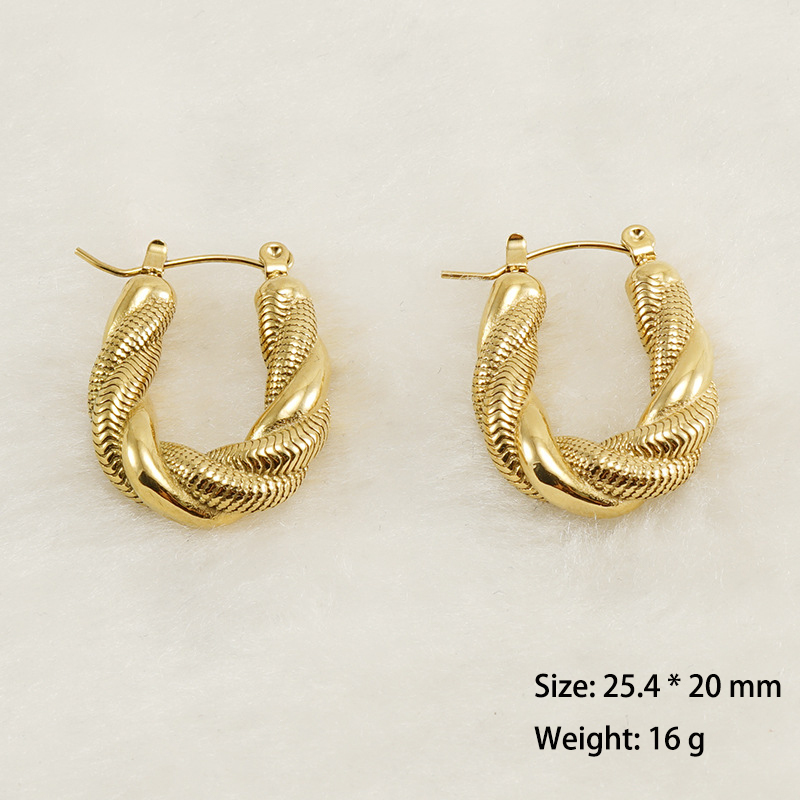 Intricate U-Shaped Twisted Stainless Steel Hoop Earrings