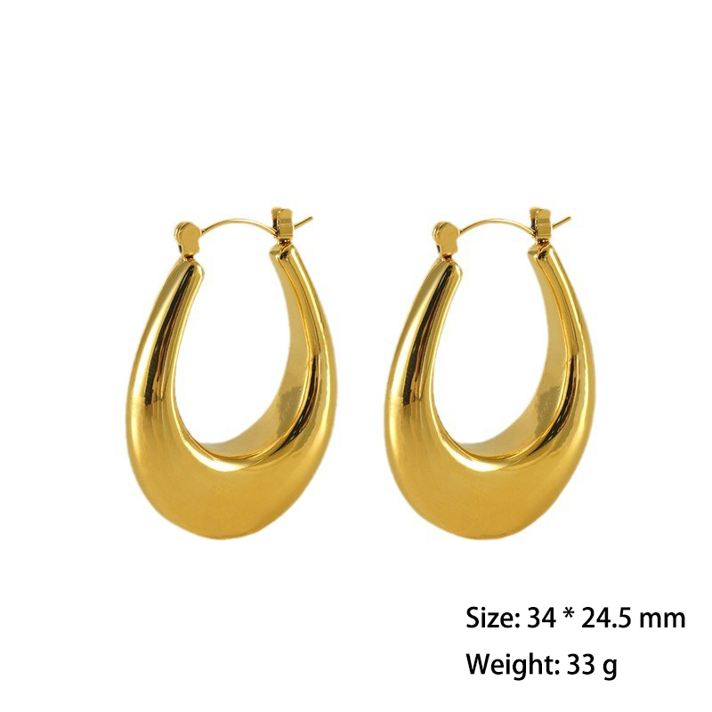 18K Coated Glossy Oval  Stainless Steel  Hoop Earrings