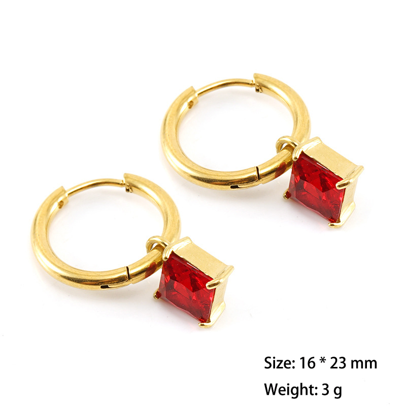 Cute Stainless Steel Huggie Earrings with Small Square Zirconia Pendant