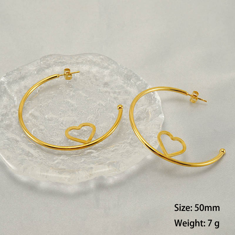 Sweet C Hoop Earrings in Stainless Steel with Love Hearts