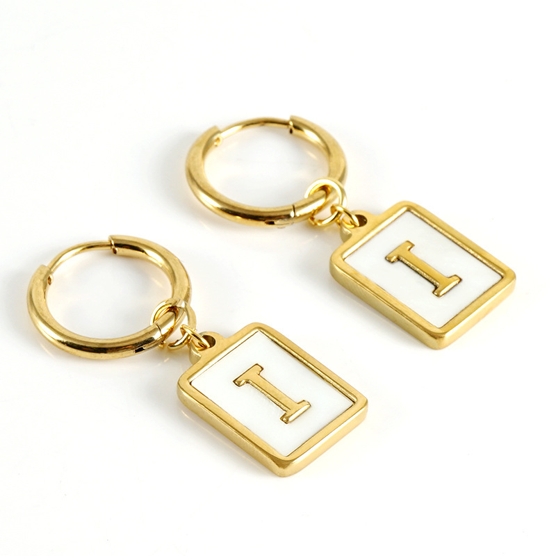 Sophisticated 26 Letter Stainless Steel Huggie Earrings with Enamel