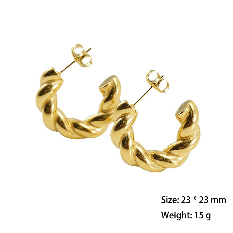 Classic Chunky Twist C-Shaped Stainless Steel  Hoop Earrings