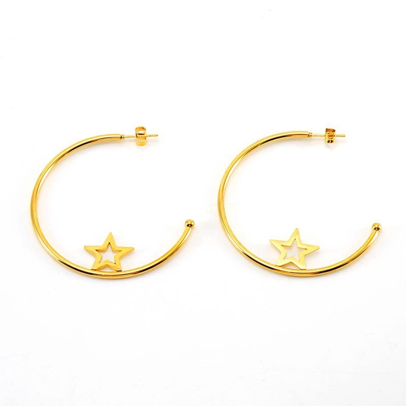 Ins Style C Hoop Earrings with  Stars in Stainless Steel