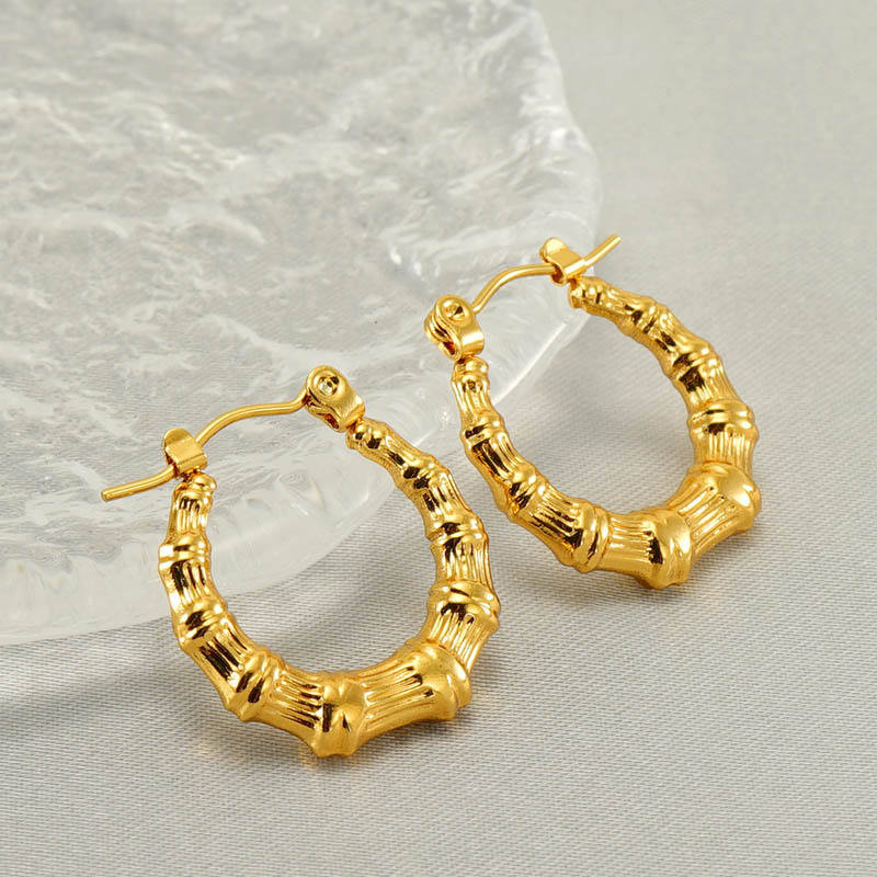 Bamboo Textured  U-Shaped 316L Stainless Steel Hoop Earrings