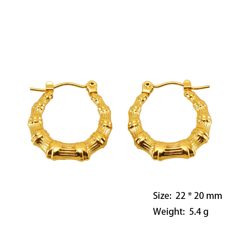 Bamboo Textured  U-Shaped 316L Stainless Steel Hoop Earrings