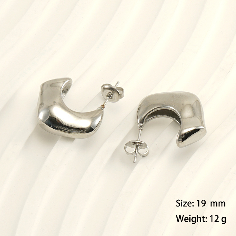 Vintage Polished C Hoop Earrings in 316L Hypoallergenic Stainless Steel