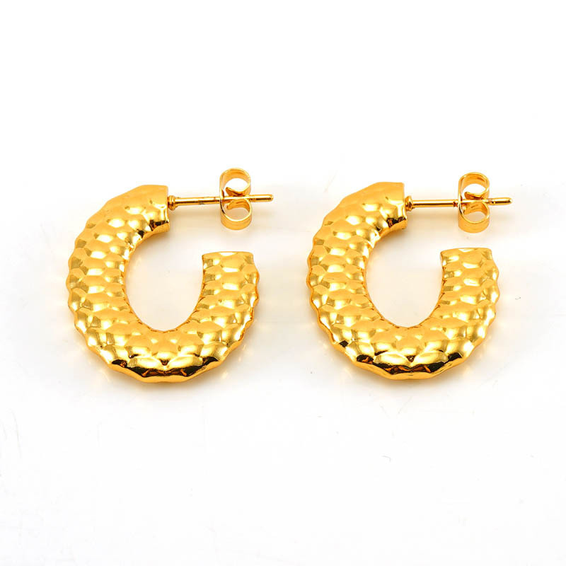 18k Gold Plated Fashion Waterproof Geometric C-Shaped Open Hoop Earrings