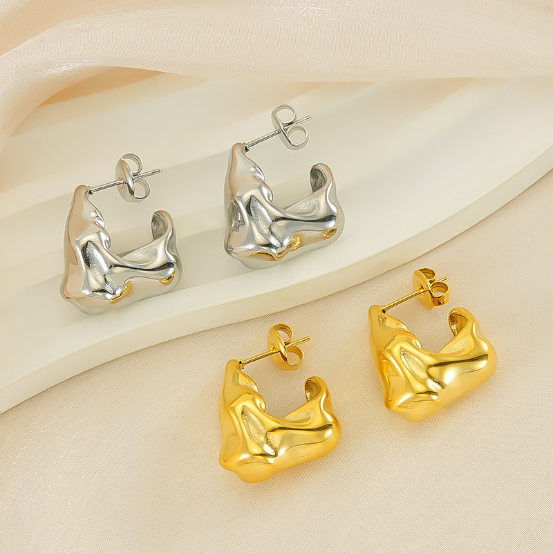 Hammered C Hoop Earrings in 316L Surgical Stainless Steel