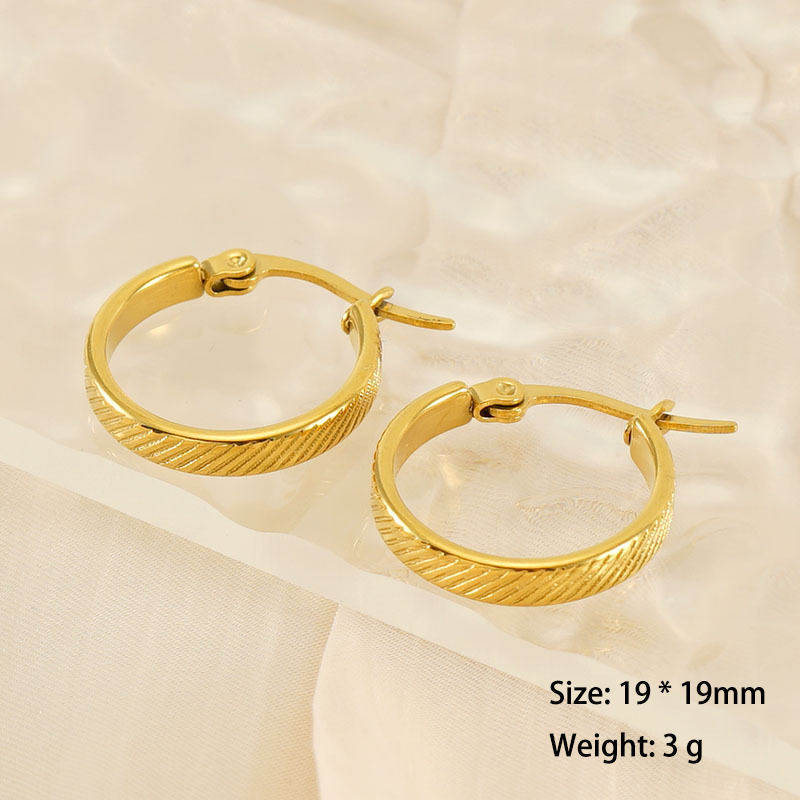 Minimalist PVD Coated Tilt Stripe Stainless Steel Hoop Earrings