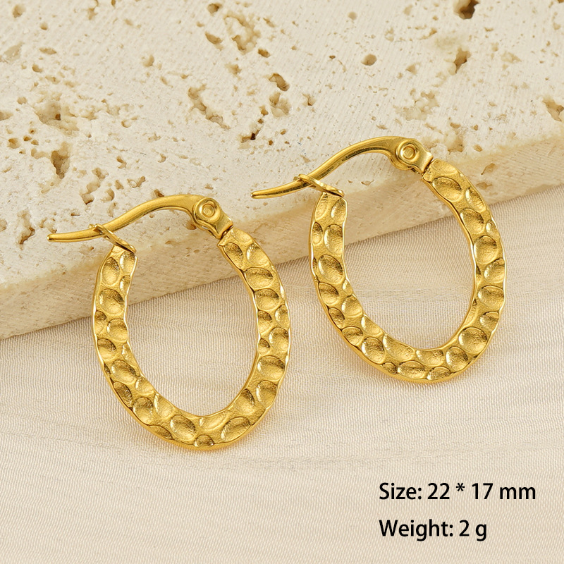 Fashion Oval Embossed Hoop Earrings in Stainless Steel