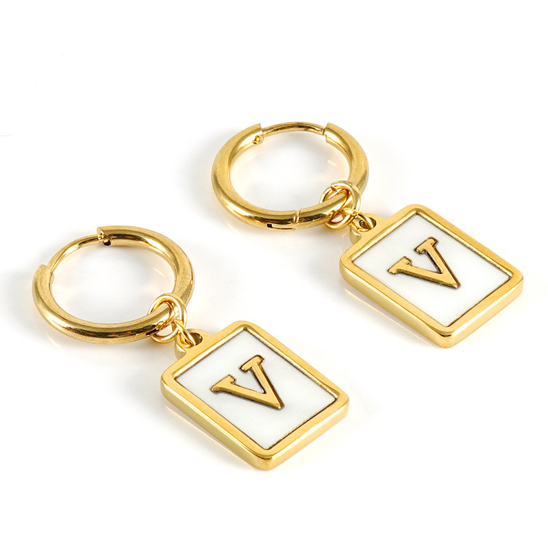 Sophisticated 26 Letter Stainless Steel Huggie Earrings with Enamel