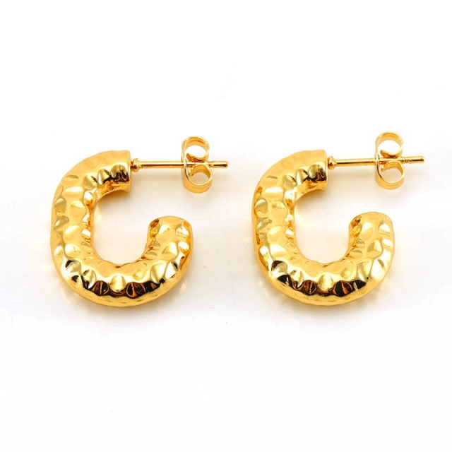 18k Gold Tides Chunky Distressed Stainless Steel  Hoops Earrings