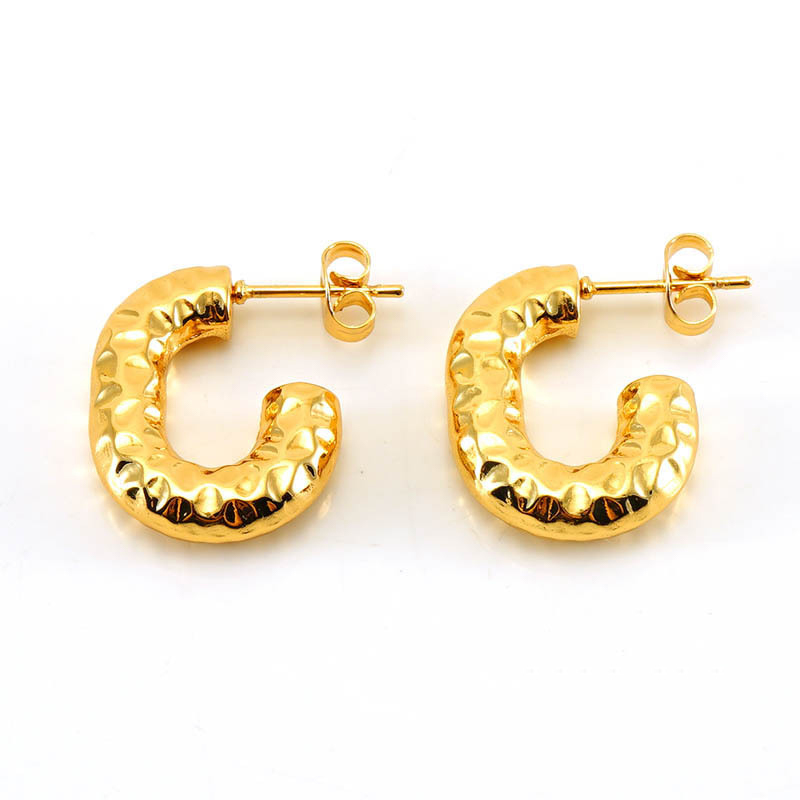 18k Gold Tides Chunky Distressed Stainless Steel  Hoops Earrings