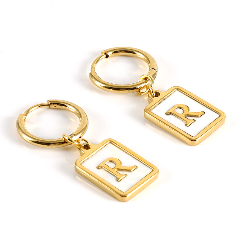 Sophisticated 26 Letter Stainless Steel Huggie Earrings with Enamel