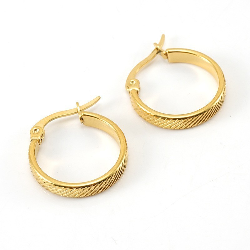 Minimalist PVD Coated Tilt Stripe Stainless Steel Hoop Earrings