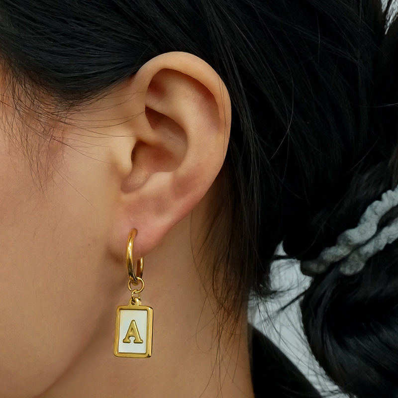Sophisticated 26 Letter Stainless Steel Huggie Earrings with Enamel
