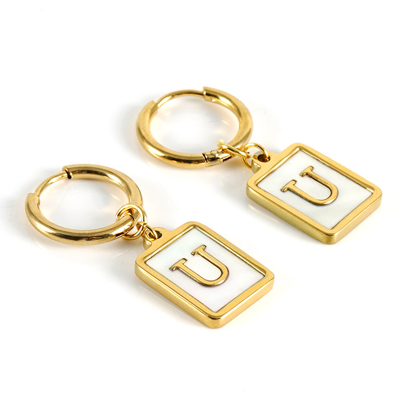 Sophisticated 26 Letter Stainless Steel Huggie Earrings with Enamel