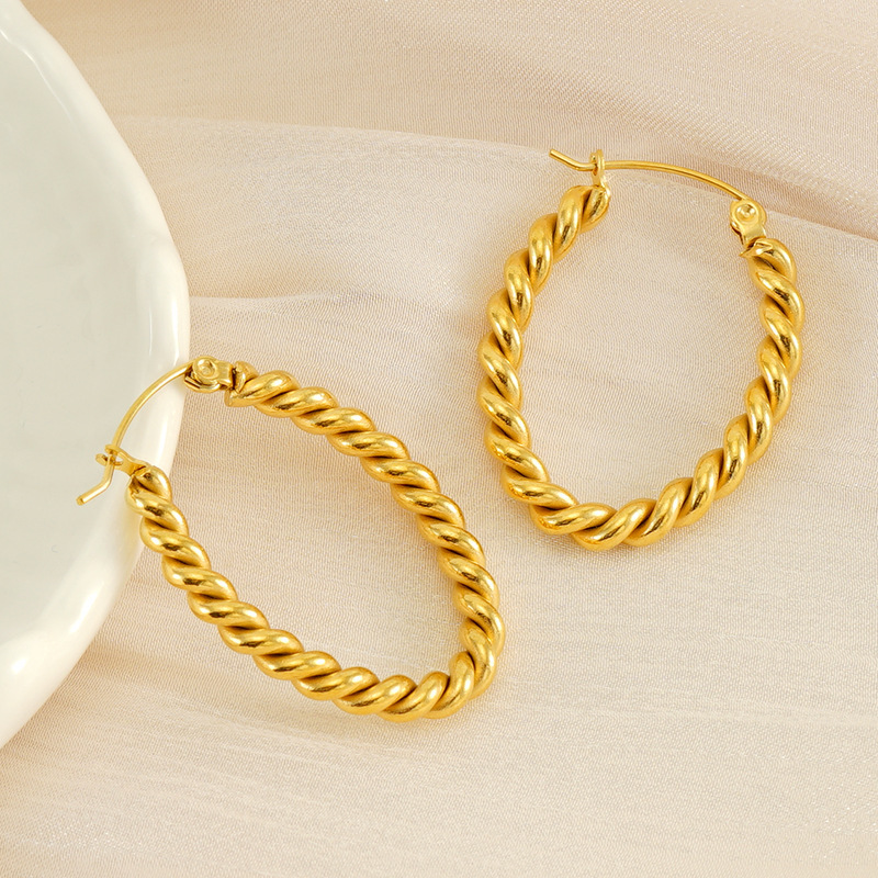 Minimalist Twisted Waterproof 316L Stainless Steel Hoop Earrings