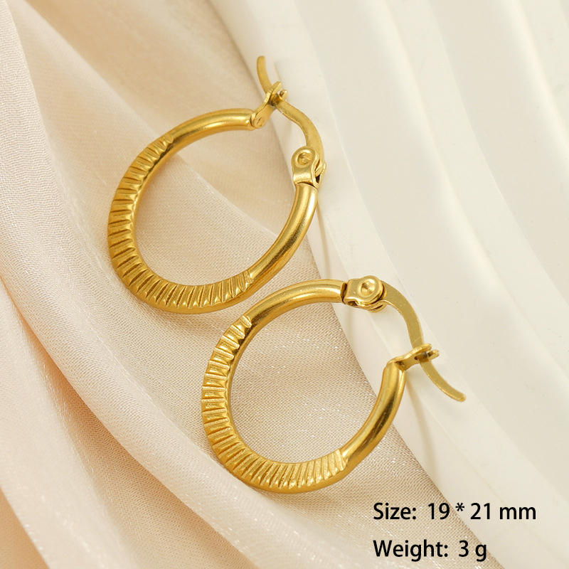 Gold Plated Embossed 316L Stainless Steel Hoop Earrings