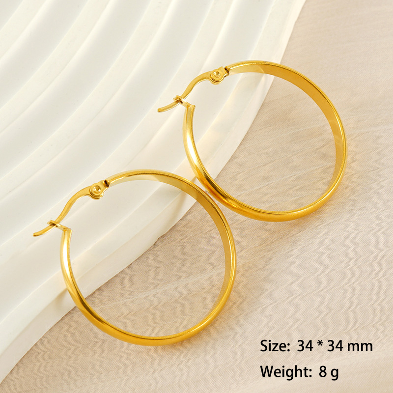 Retro Oval 316L Stainless Steel Hoop Earrings in PVD Coated