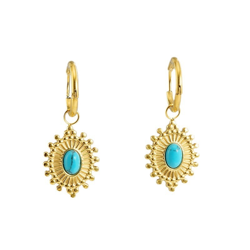 Dazzling and Luxurious Turquoise Dangle Stainless Steel Hoop Earrings