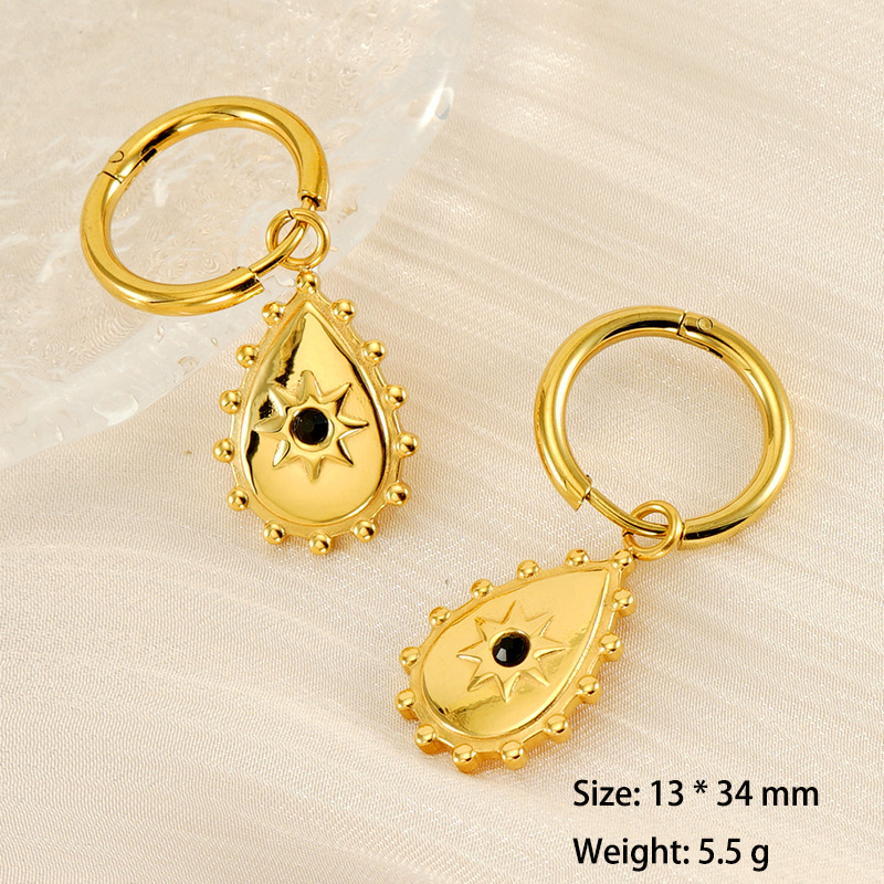 Minimalist Drop Charm with Black Rhinestones Stainless Steel Huggie Earrings