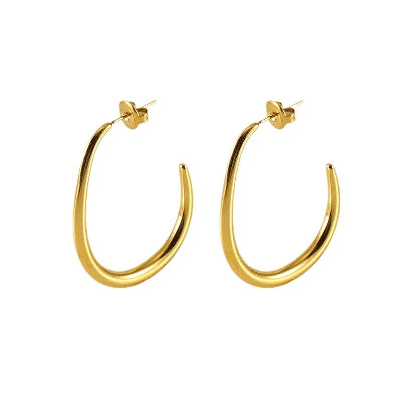 Polished 18K Gold Plated Stainless Steel J Hoop Earrings