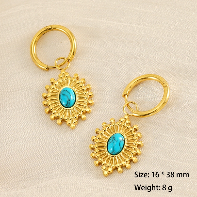 Dazzling and Luxurious Turquoise Dangle Stainless Steel Hoop Earrings