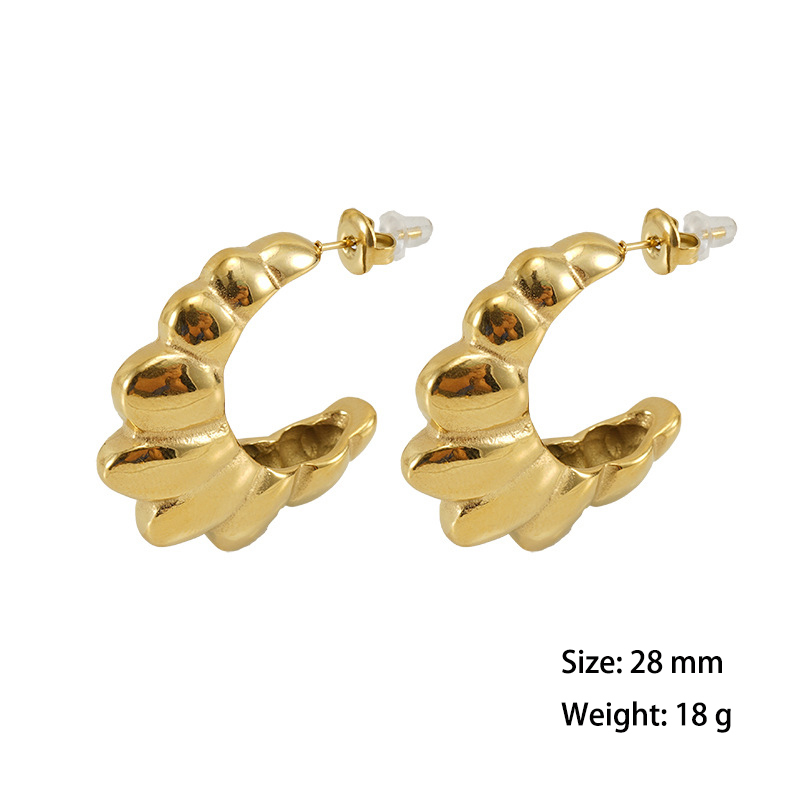 French Chunky Croissant Stainless Steel C Hoop Earrings