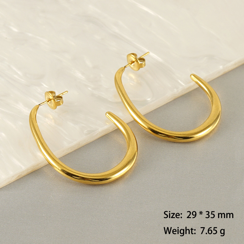 Polished 18K Gold Plated Stainless Steel J Hoop Earrings