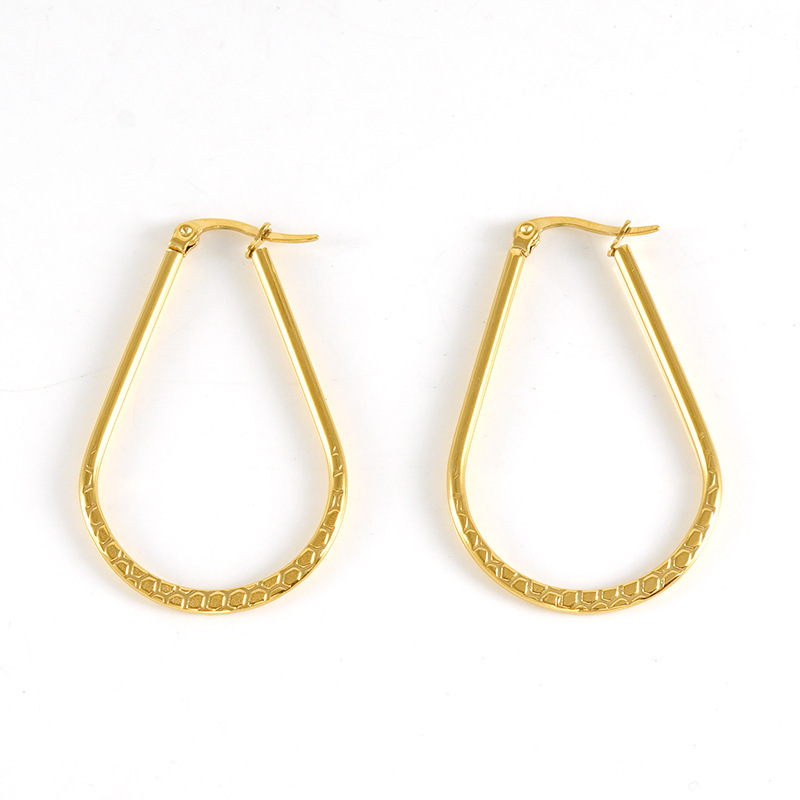 Dazzling and Luxurious U-shaped Embossing Hoop Earrings in Stainless Steel