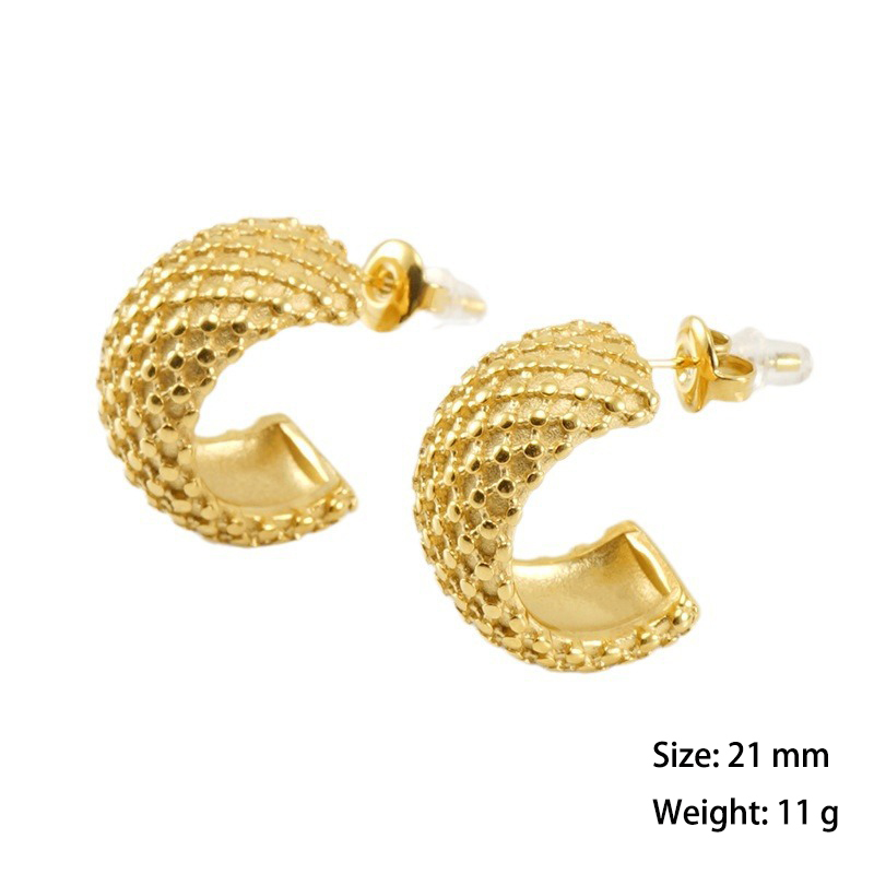 Vacuum Plating Braided Plaid Wide Face Stainless Steel Hoop Earrings