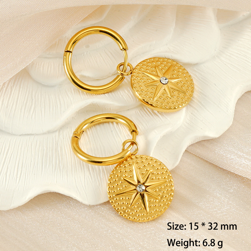 Polished Octagons with Rhinestone Hoop Earrings in Stainless Steel